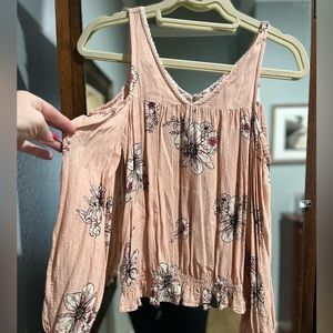 Charming Charlie pink floral blouse with cold shoulder size small